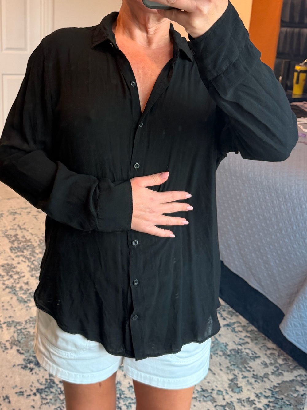 Black Long Sleeve Button-Down Blouse